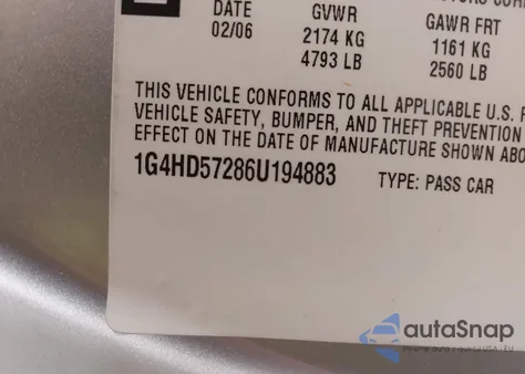 2006 Buick Lucerne Cxl from USA, damaged, VIN 1G4HD57286U194883